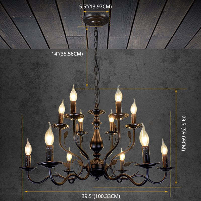 12 lights American Vintage Chandelier Metal Candlestick Lampe de lampe grand lampe de suspension avec une chaîne de suspension réglable de 13,7 "