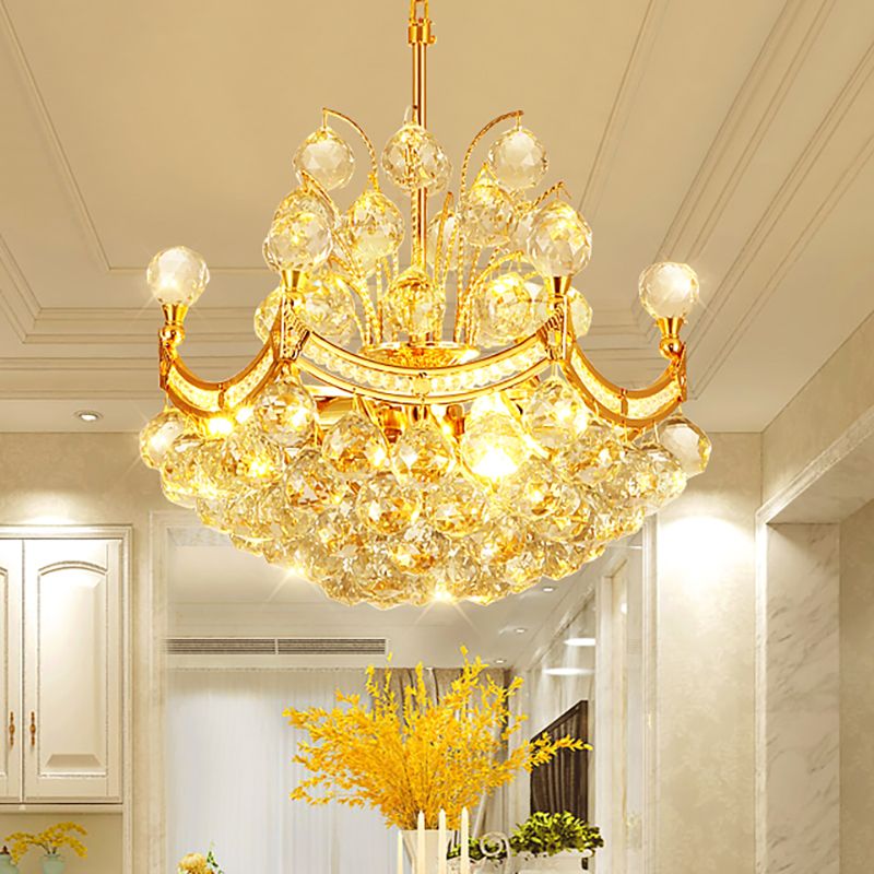 Clear Crystal Ball Chandelier Lighting Vintage Stylish 4 Lights Ceiling Pendant Light in Gold for Dining Room