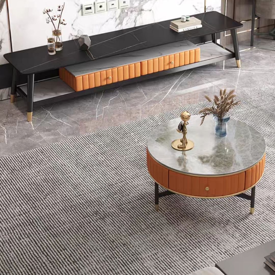 Stone Top Coffee Table Draw included Metal Legs Single Cocktail Table