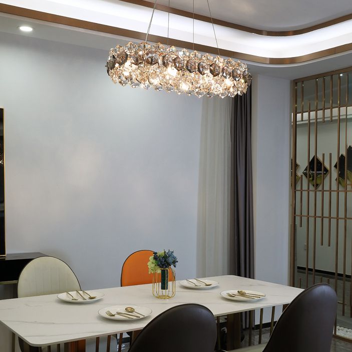 Lampadario moderno lampadario ovale isola cristallo 8 lampade isole luminose in oro per sala da pranzo