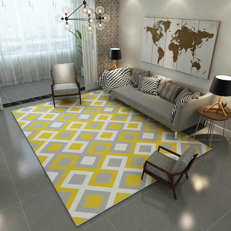 Modern Living Room Area Carpet Geometric Pattern Polyester Area Rug Anti-Slip Easy Care Rug