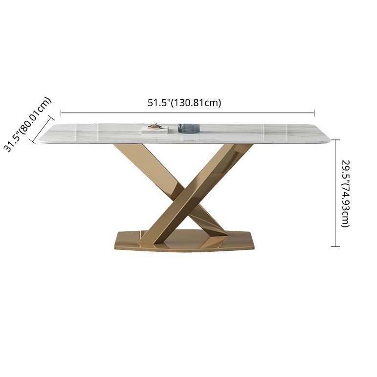 Modern Sintered Stone Dining Room Set with Rectangle Top and Gold Base Furniture Set