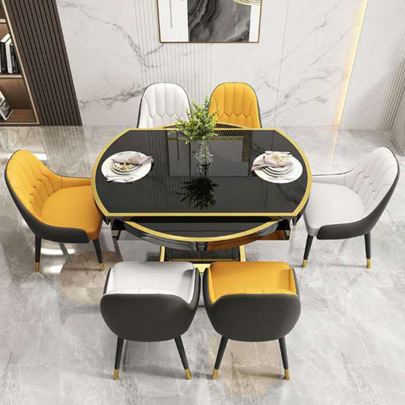 Glass Top Dining Table Modern Extendable Furniture with Pedestal Steel Base