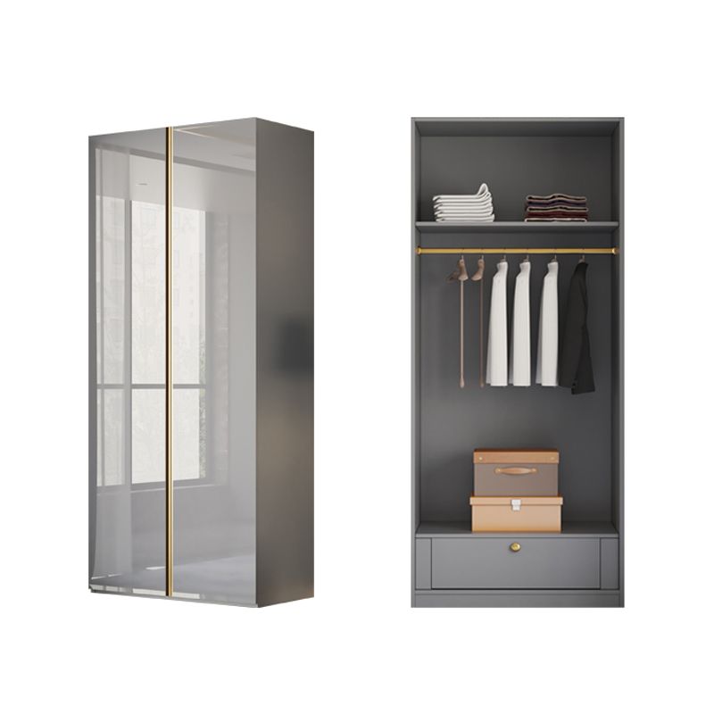 High Gloss Grey Storage Cabinet Modern Cabinet with Hinged Doors