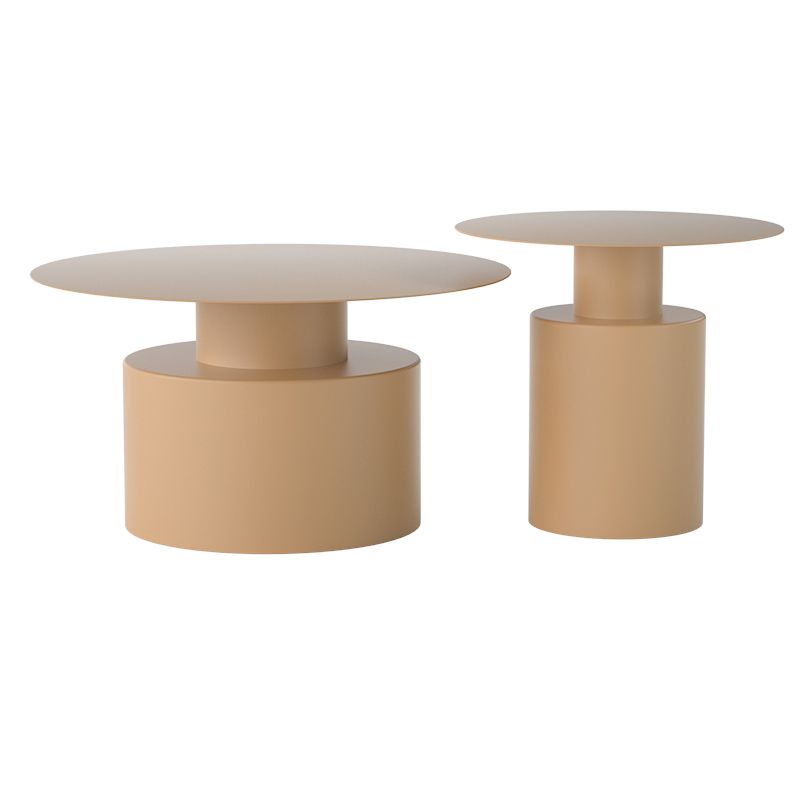 Round Metal Coffee Table Mid-century Modern Pedestal 2-Piece Cocktail Table