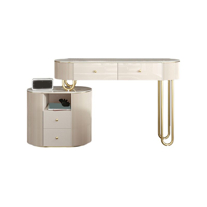 Luxurious Stone Vanity Table with Drawers 30.7" H Makeup Dressing Table Stool Set in Beige