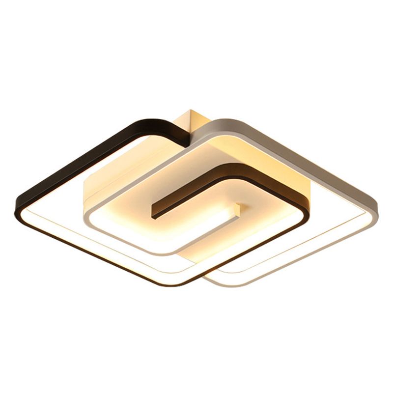 Black-White Maze Design Ceiling Fixture Minimalist Metal LED Flush Mount Light for Bedroom