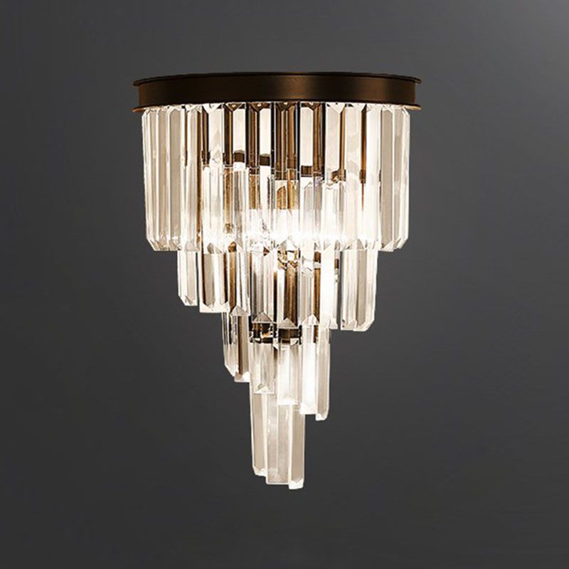 Modern Tiered Sconce Light Fixture Crystal Block 2-Lights Wall Mounted Lights in Gold and Black