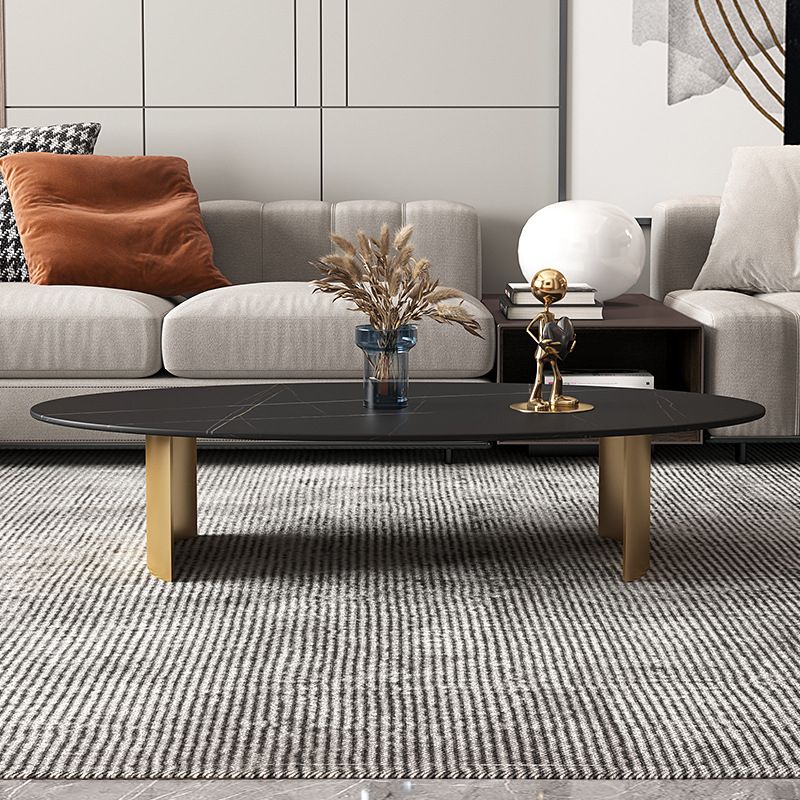 Modern Style Oval Coffee Table with Metal Steel/black/gold Base