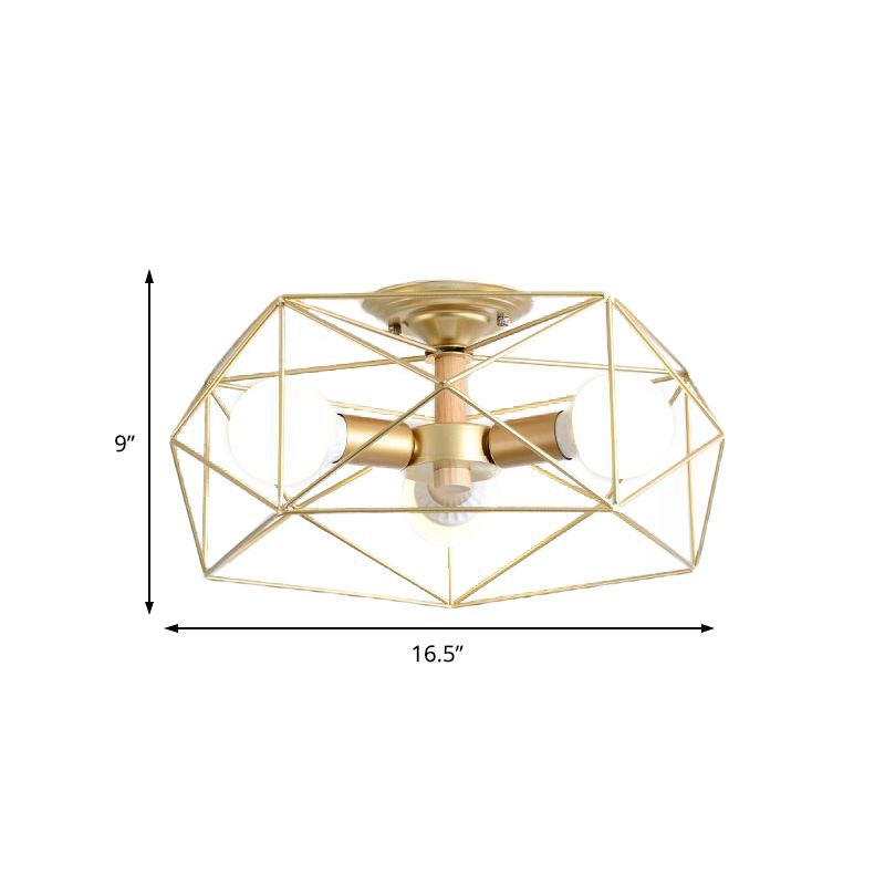 Geometric Opal Glass Semi Flush Industrial 3/4/5 Lights Bedroom Light Fixture in Gold