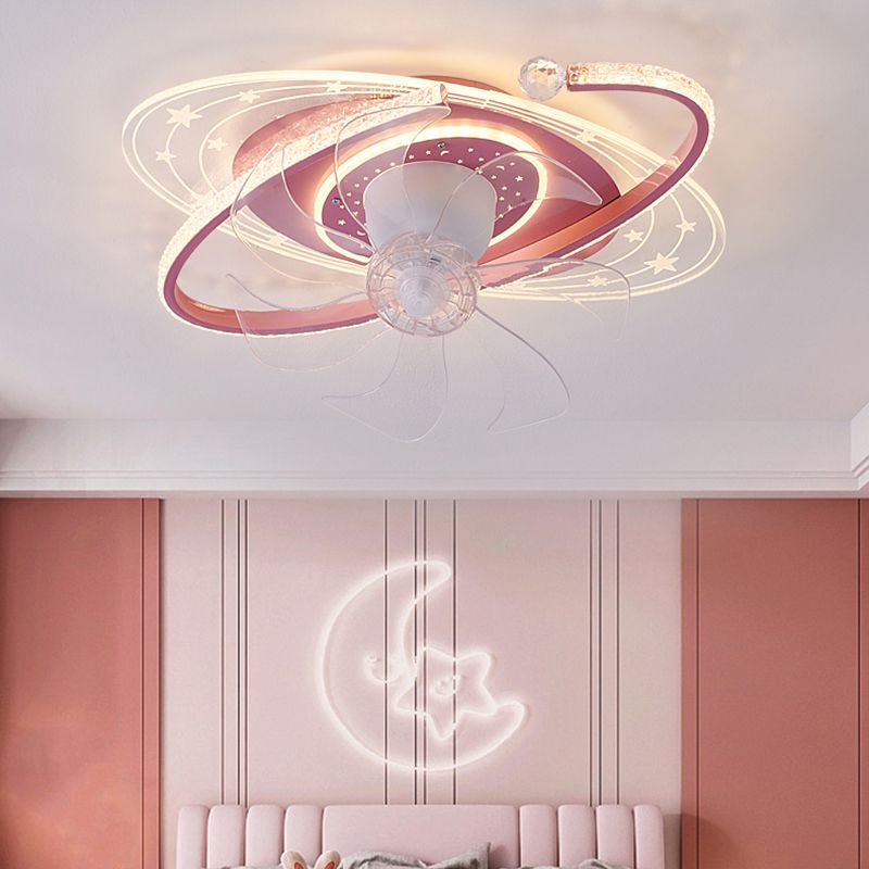 Oval Shape Metal Ceiling Fans Kid Style 3 Lights Ceiling Mount Fan Fixture