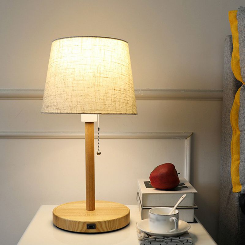 1-Bulb Bedroom Night Lamp Nordic Pull Chain Table Light with Fabric Empire Shade