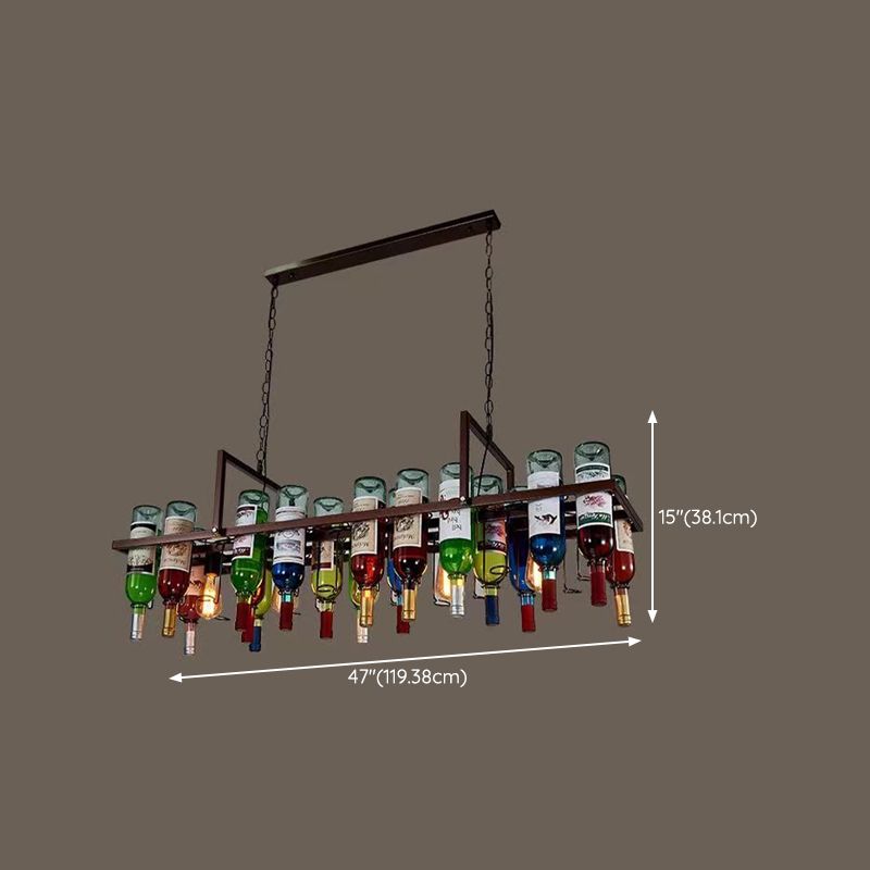 Industrial Style Hanging Lamp Iron Island Light for Dining Table (Included Wine Bottle)