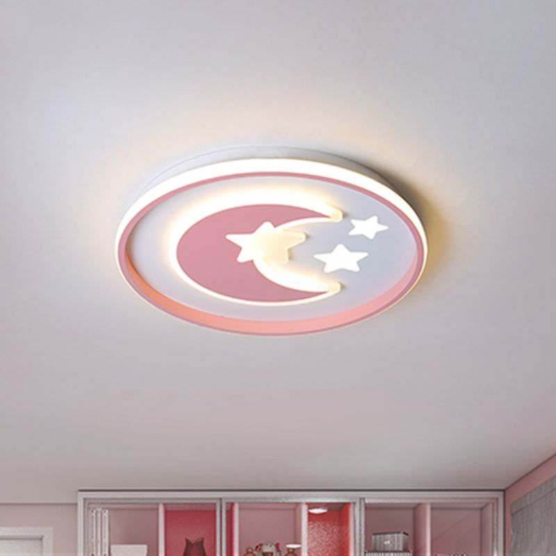 Cartoon-Mond- und Stern-Unterputz-Acryl-Kinderzimmer-LED-Beleuchtung in der Nähe der Decke in Rosa/Blau