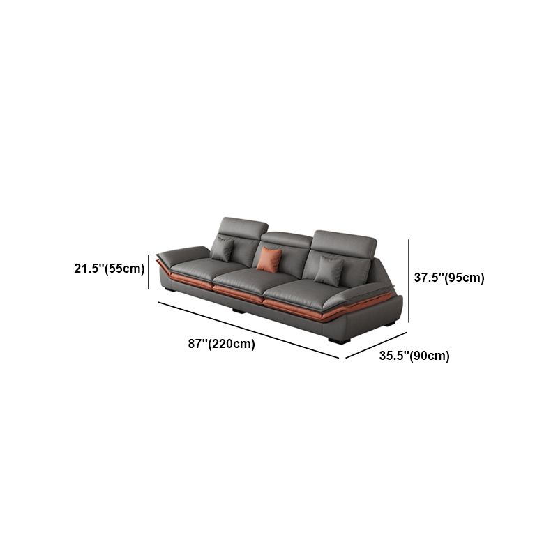 Contemporary Sewn Pillow Back Sofa & Chaise 37.4" H Pillow Top Sofa, Grey Faux Leather