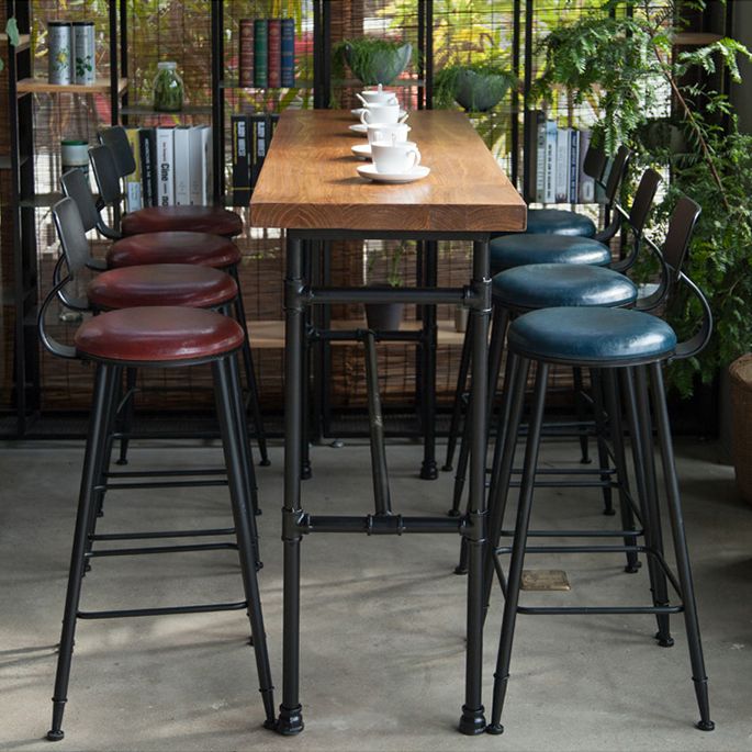 Modern Trestle Bistro Bar Desk Solid Wood and Metal Counter Wine Table for Shop