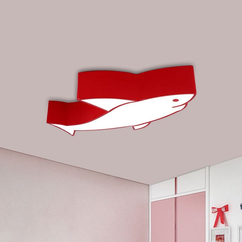 Children LED Light Fixture with Acrylic Shade Red/Yellow/Blue Shark Flush Mount Recessed Lighting
