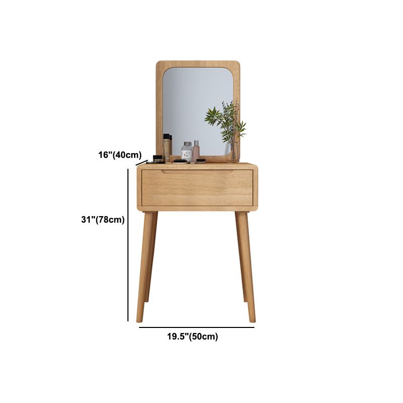 Scandinavian Solid Wood Dresser 1-Drawer Vanity Table with Stool and Mirror