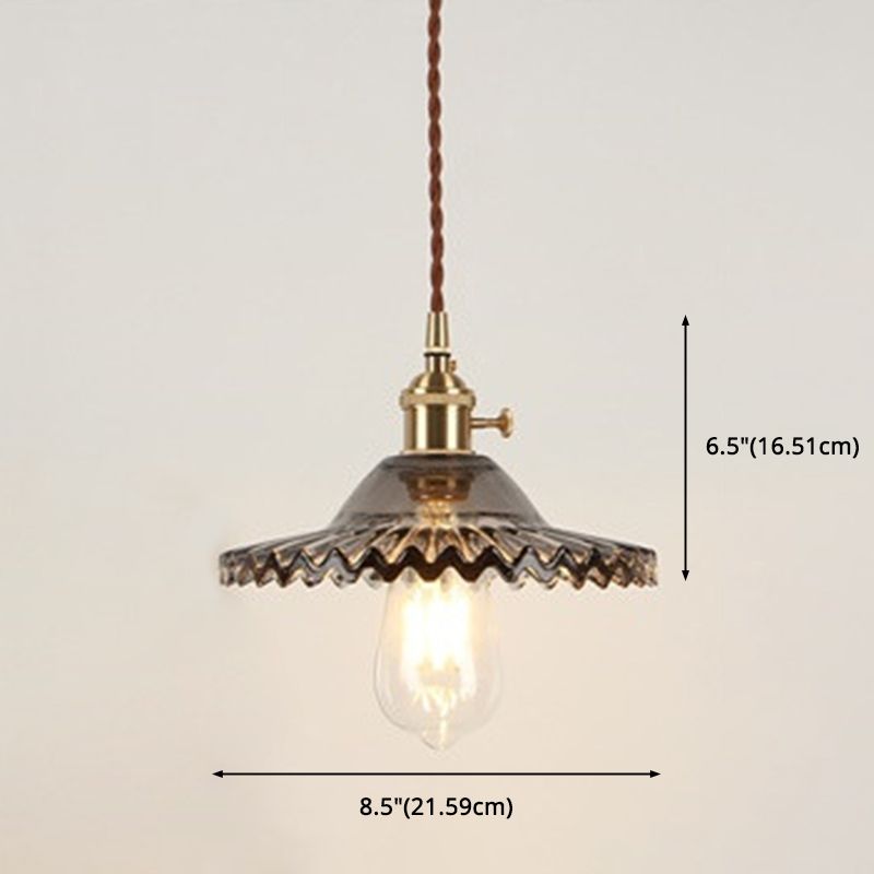 Scalloped Glass Shade Hanging Ceiling Light Vintage Industrial 1-Light Living Room Drop Pendant