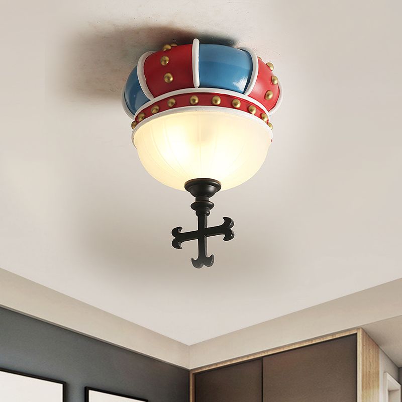 Kids Crown Resin Flushmount Lighting 2 Light Ceiling Light Fixture for Bedroom in Red and Blue
