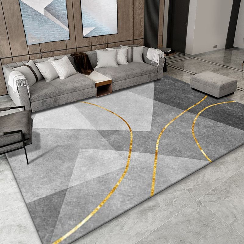 Grey Modern Carpet Geometric Pattern Polyester Area Carpet Stain Resistant Rug for Home Decor