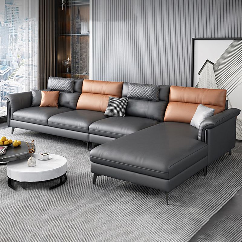 Contemporary Sofa Faux Leather Pillow Top Arm Sectional with Removable Cushions