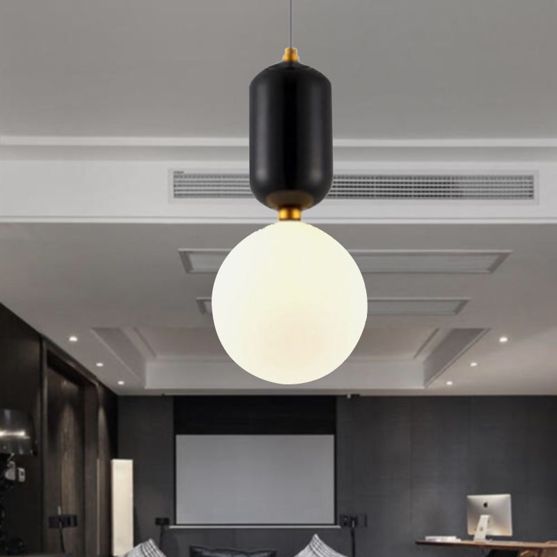Iluminación de colgante de bolas negros/dorados/blanco modernista 1 luz de 6 "/8"/12 "de ancho LED de techo de vidrio lecho