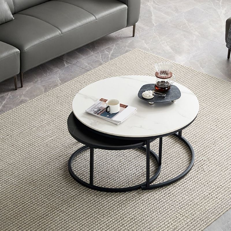 Minimalism Frame Cocktail Table Slate Top Coffee or End Table with Storage Drawers