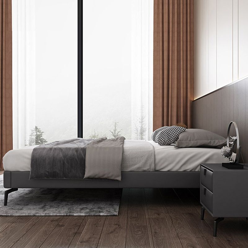 Dark Grey Platform Bed Wood and Upholstered Platform Bed Frame with Metal Legs