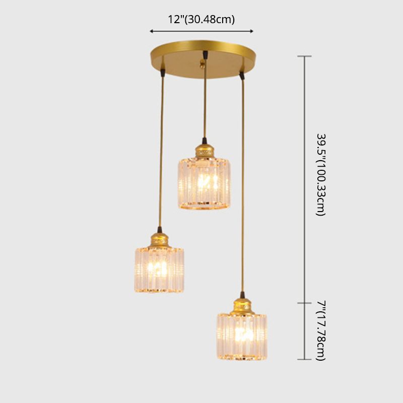 3 luci cilindri multiple lampada a sospensione di vetro a coste industriale luce con cavo sospeso per il ristorante