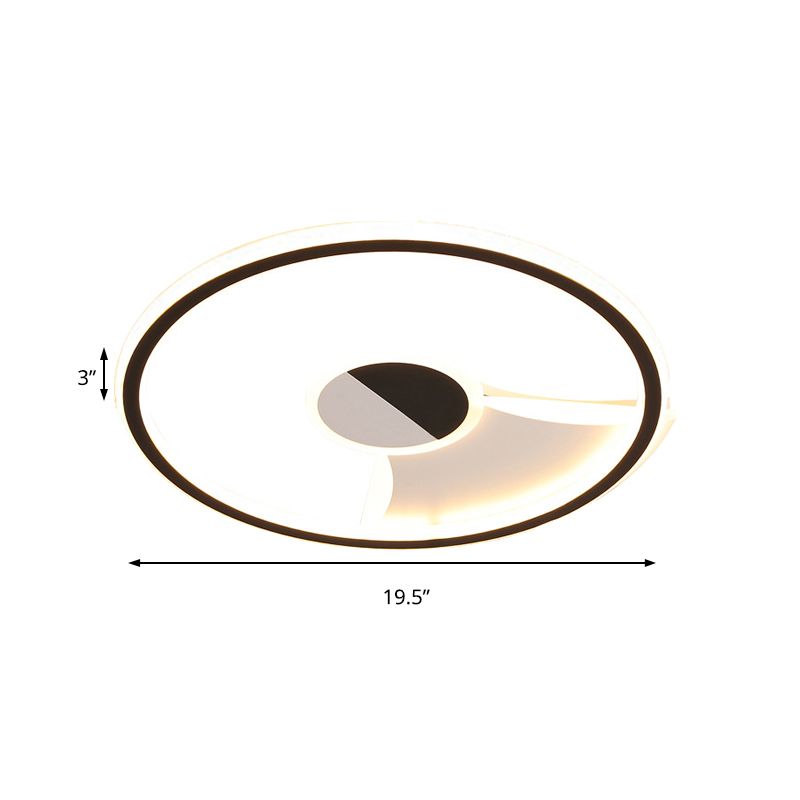 Plafonnier circulaire en acrylique à LED de style simple, noir et blanc, 16"/19,5"/23,5" de diamètre, plafonnier LED pour chambre à coucher en blanc chaud/blanc