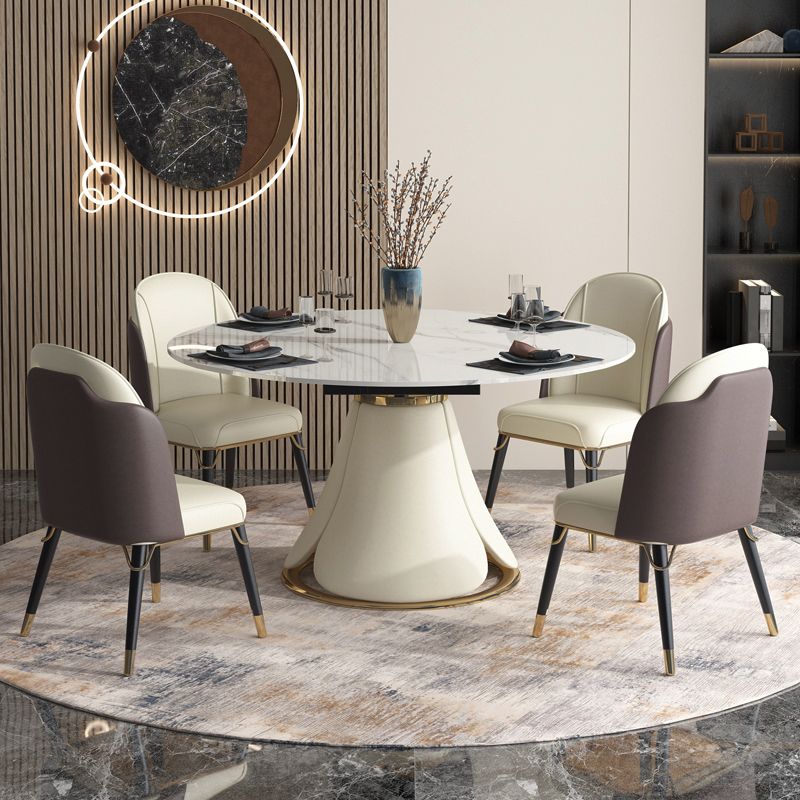 Table extensible avec plateau en pierre frittée, table ronde moderne avec socle
