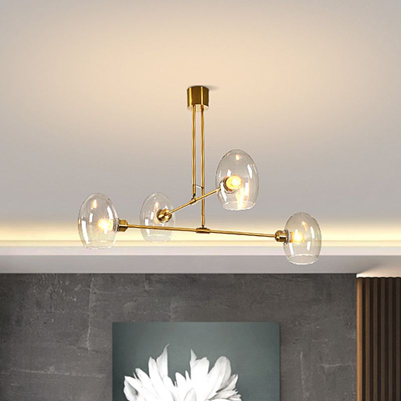 Clear Glass Oval Pendant Chandelier Modernist 4 Lights Brass Hanging Ceiling Lamp for Bedroom