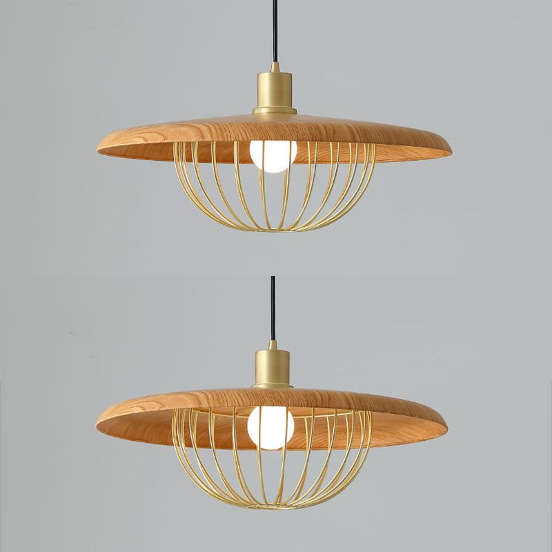 1 lumière en bois simplicité légère suspendue avec une nuance de fer en fer