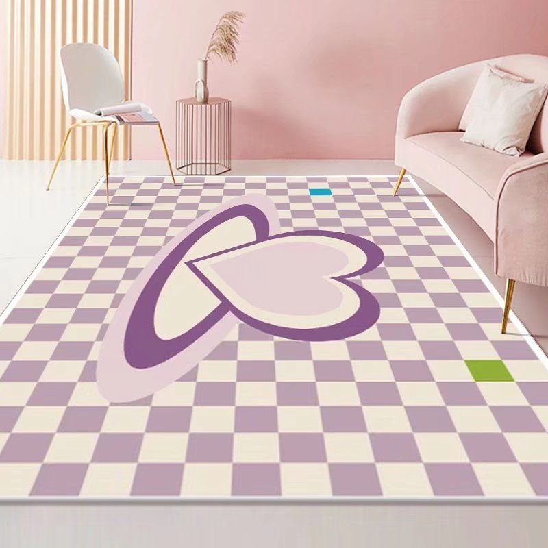 Green Lattice Print Rug Polyester Modern Washable Rug Non-Slip Backing Rug for Living Room