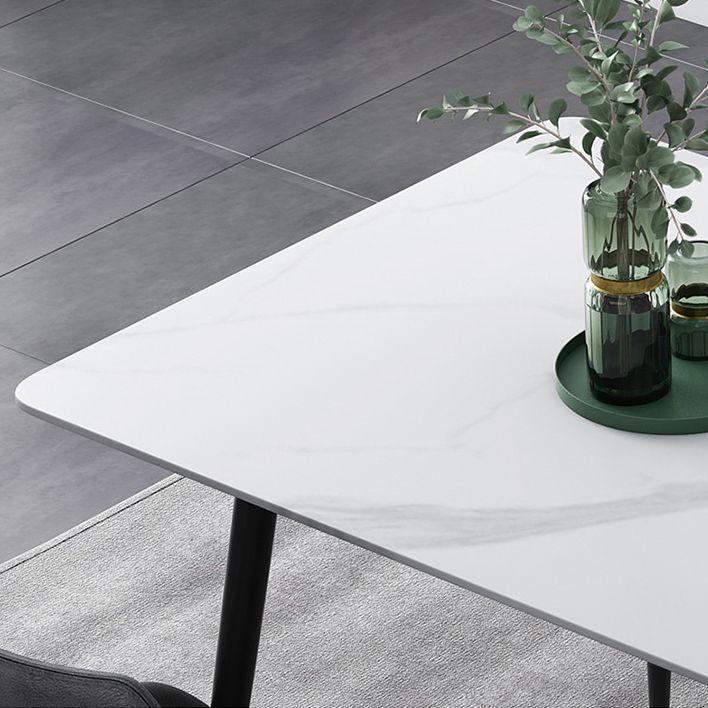 Industrial Rectangle Stone Table Standard Height Kitchen Table with 4 Legs
