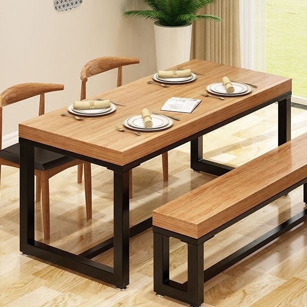 Mesa de comedor de cocina de madera maciza moderna forma de comedor rectángulo de comedor estándar con base de caballete