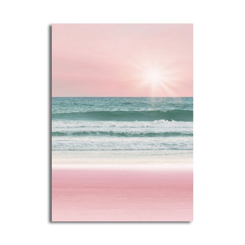 Tropical Seascape Wrapped Canvas in Pink-Blue Girls Bedroom Wall Art Print, Textured
