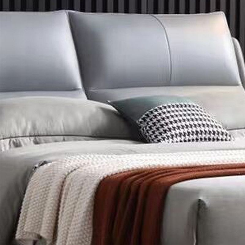 Modern Gray Bed Frame Upholstered Solid Color Standard Bed with Custom Gold Leg