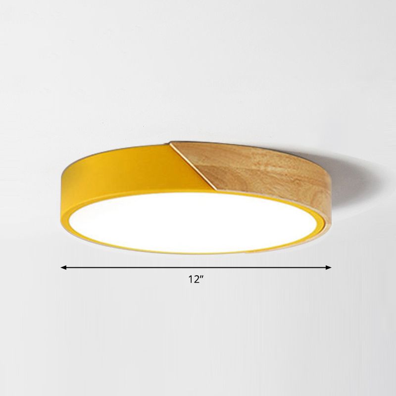 Plafonnier Macaron rond à LED avec abat-jour en acrylique et décoration en bois