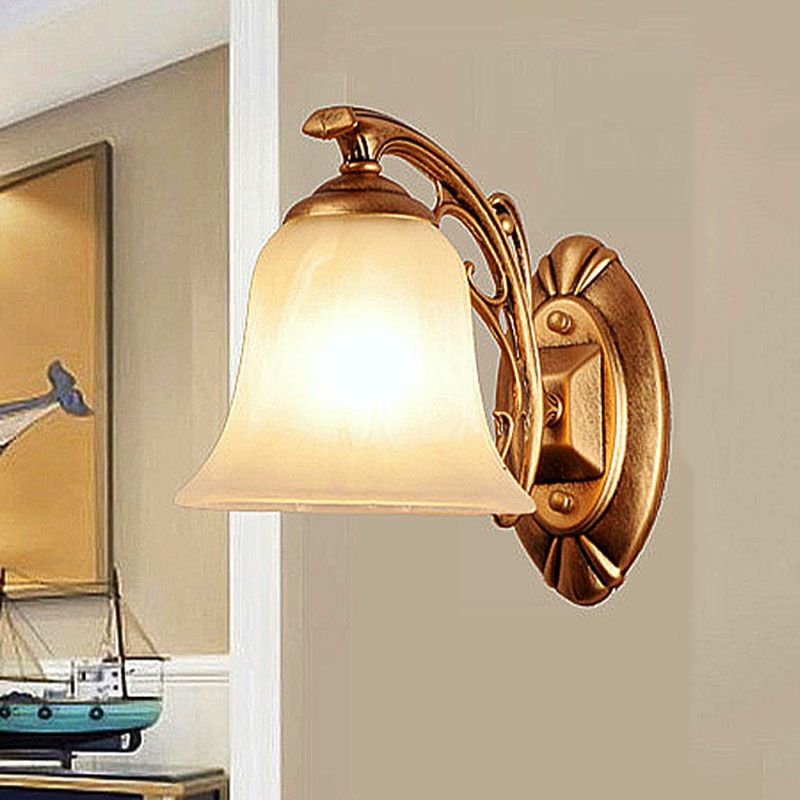 Gold Bell Wall Sconce Lighting Traditional Metal 1-Light Living Room Sconce Light with Frosted Glass Shade