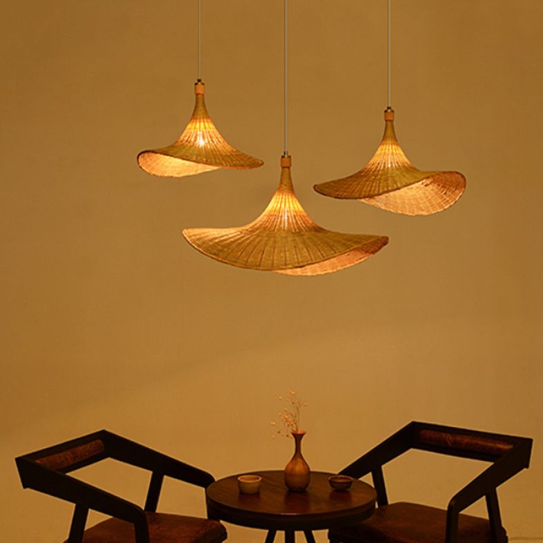 Cap Bamboo Pendant Ceiling Light Minimalist Style Beige Pendant Lighting Fixture