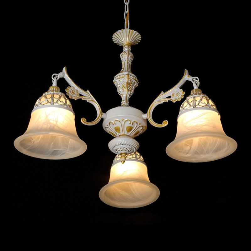 Alabaster Glas weißer Kronleuchter Carillon 3 Köpfe Landstil Hängende Anhänger Licht