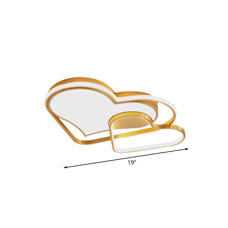 Dual Loving Heart Flush Lamp Fixture Nordic Style Metallic LED Gold Flush Mounted Licht