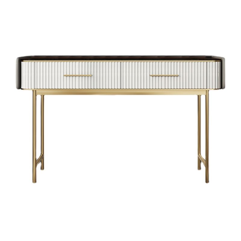 Glam Glass Top Vanity Makeup Table Stool Set with Storage Drawers