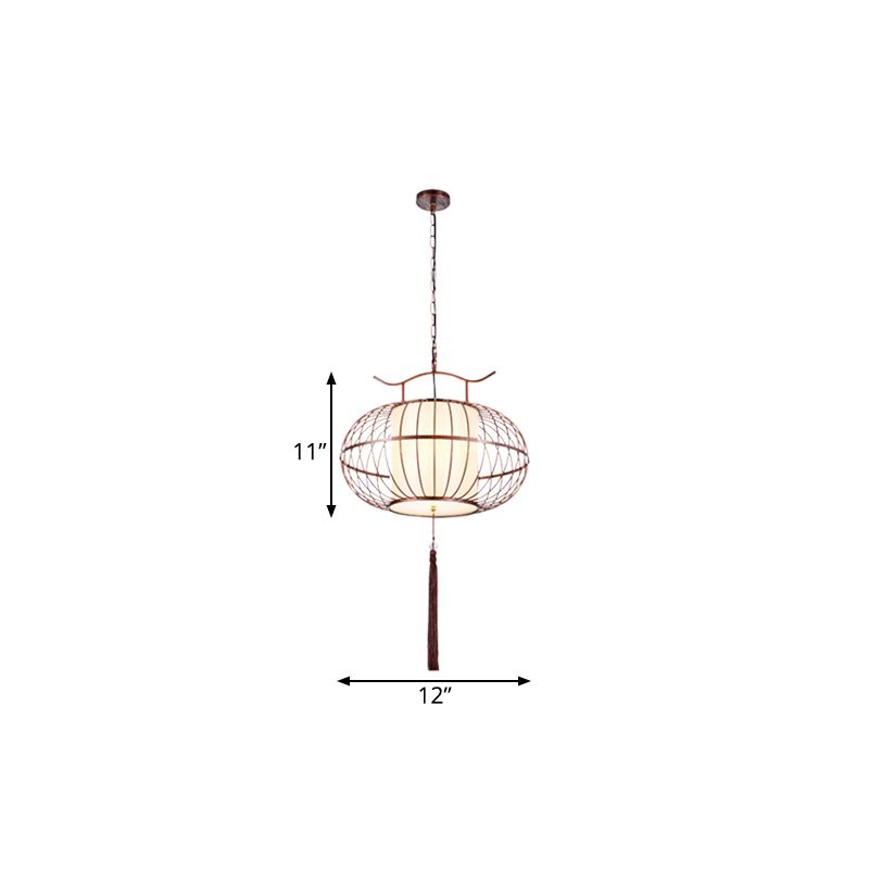 Wit/rood 1 licht hangend plafondlicht traditionele stof lantaarn drop hanger voor theekamer, 16 "/19.5" /23.5 "breed