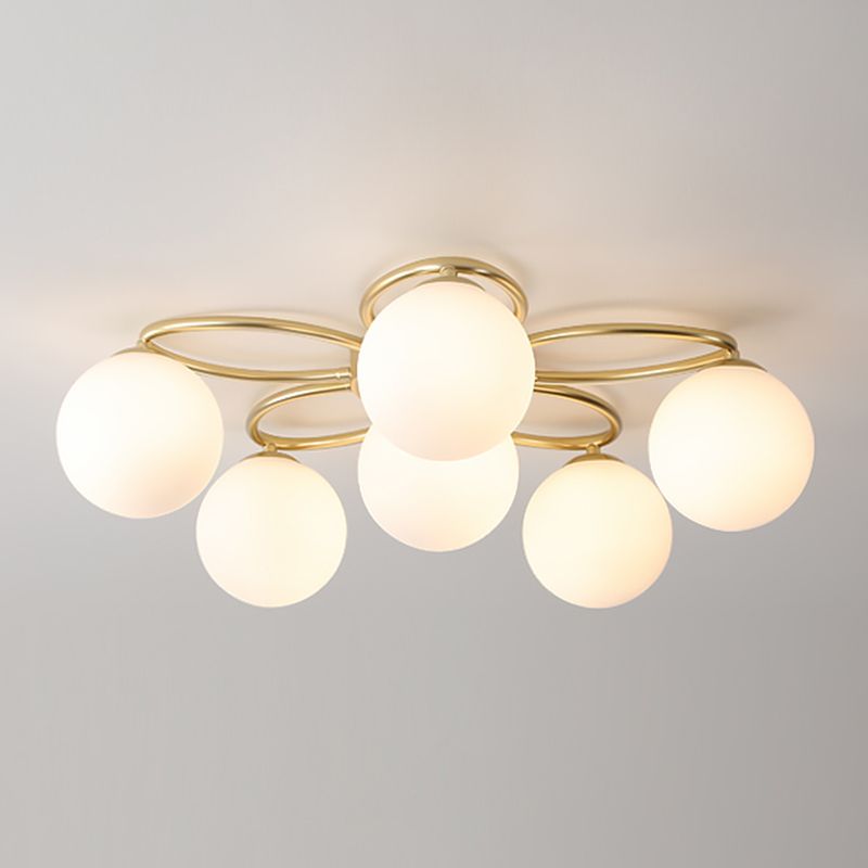 Glass Floral Semi Flush Ceiling Light Nordic Ceiling Lighting in Gold