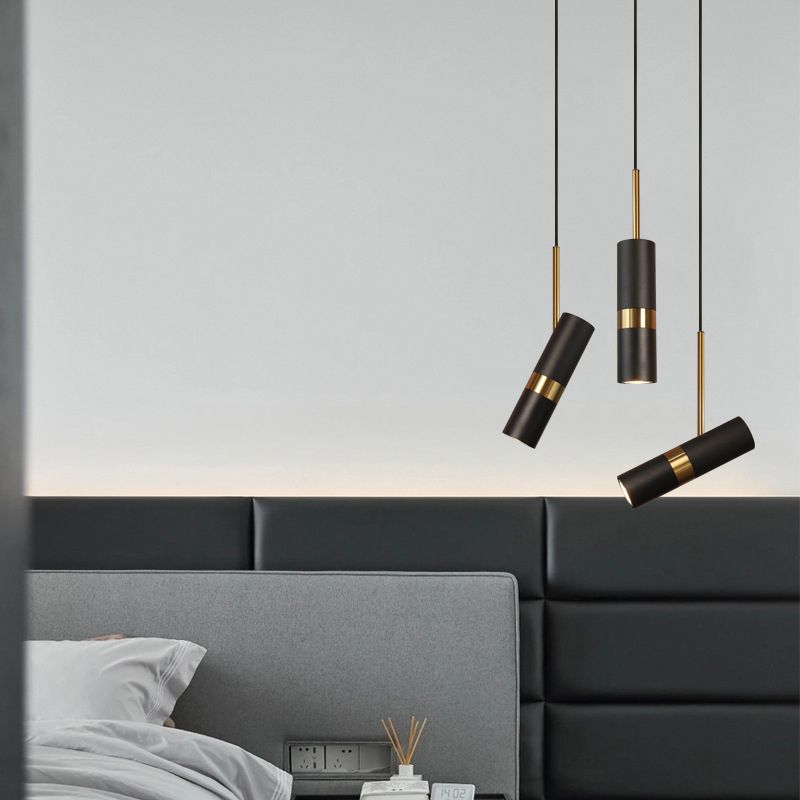 1 Light Cylinder Pendant Lighting Modern Metallic Pendant Ceiling Lights for Restaurant