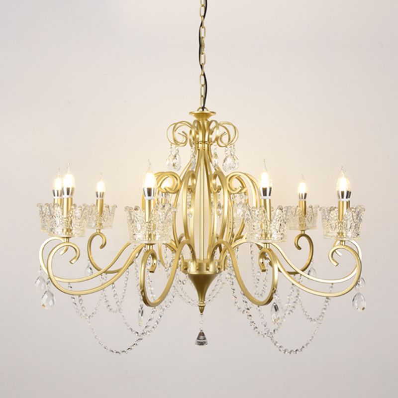 Traditional Crown Chandelier Lighting Crystal Pendant Light with Metallic Candlestick