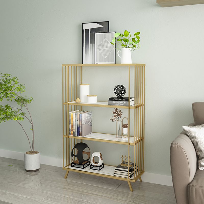 Modern Open Back Standard Bookshelf Wooden Bookcase in Gold for Study Room